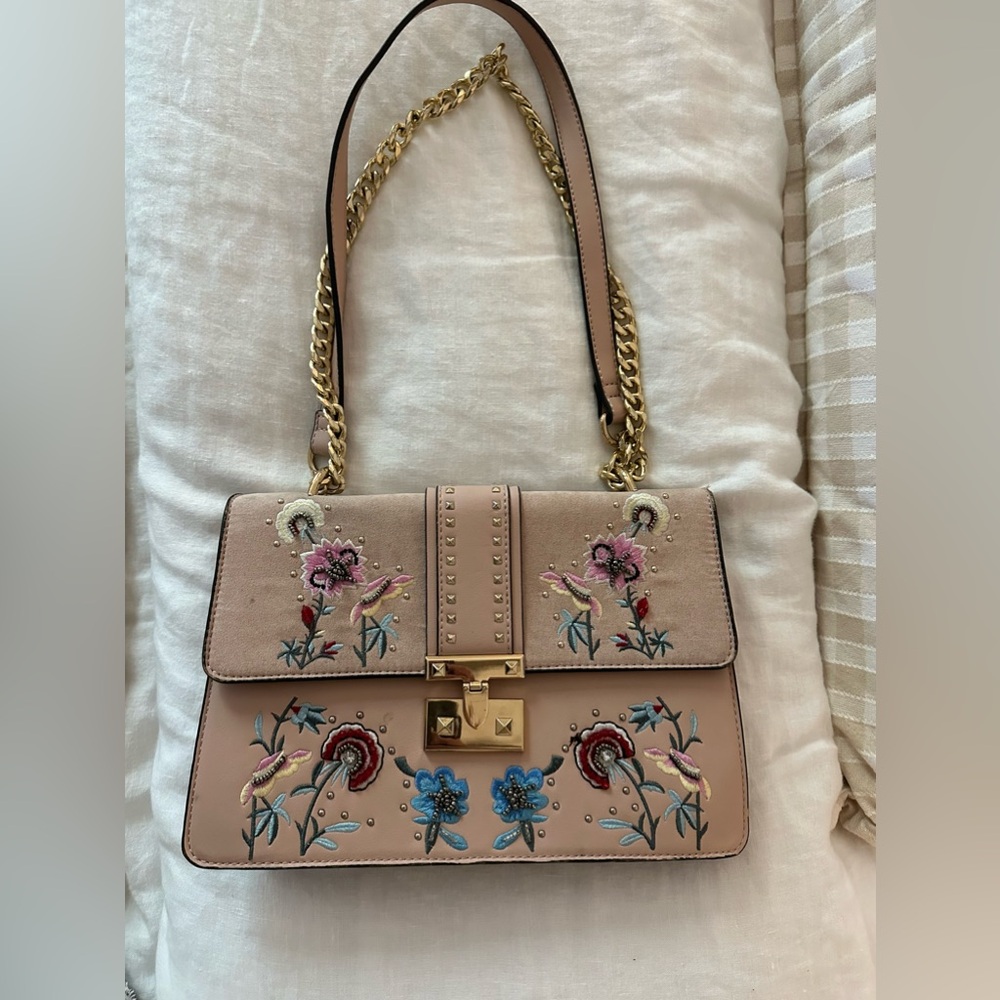Nordstrom Pink embroidered Purse with adjustable strap